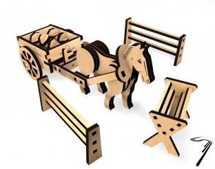 Divers . Cheval avec carriole, en h�tre � monter - 190 x 72 x 70 autre