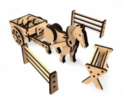 Divers . Cheval avec carriole, en h&ecirc;tre &agrave; monter - 190 x 72 x 70 autre