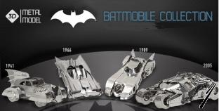 Divers . Batmobiles - Kits m�tals � monter - pr�sentoir de 60 pi�ces + 1 mod�le mont� : 15 x 1966 - 10 x 1989 - 20 x 1941 - 15 x 2005 autre