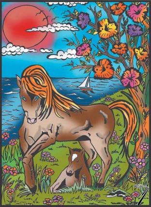 Divers . Le cheval et son poulain - 12 feutres inclus - 28 x 37 cm - � colorier autre