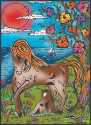 Divers . Le cheval et son poulain - 12 feutres inclus - 28 x 37 cm - &agrave; colorier autre